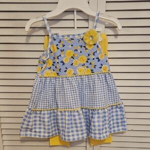 Blue and Yellow Floral Two Piece Outfit